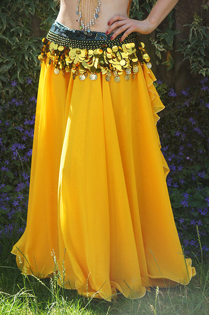 Nice skirt in golden yellow with ruffles and side slits