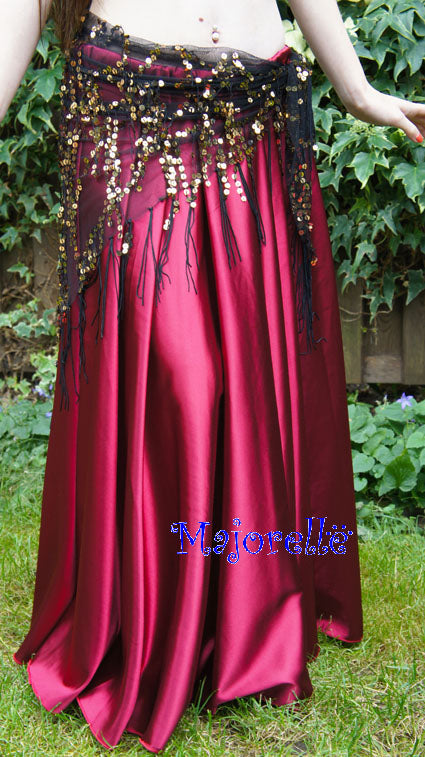 Wijde satin skirt in burgundy red