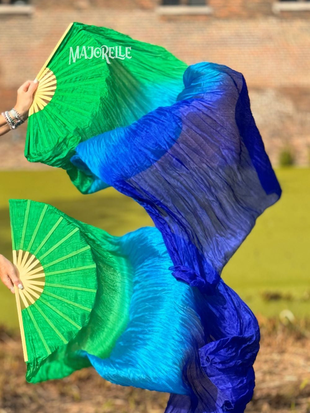 Silk fanveils  in green turquoise blue