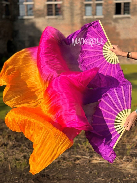 Silk veil fan in purple fuchsia and orange