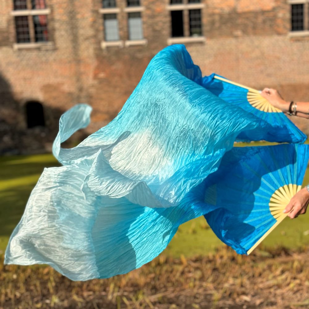 Silk veil fan in aqua with color gradient