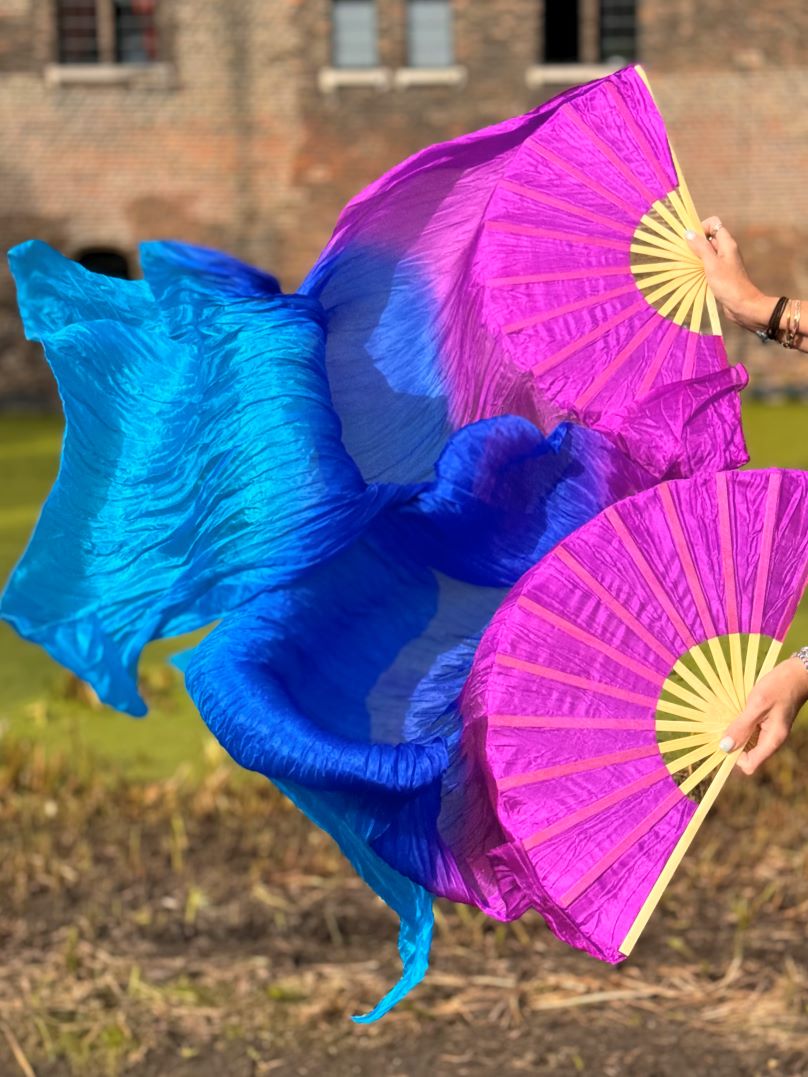 Silk veil fan in purple blue turquoise