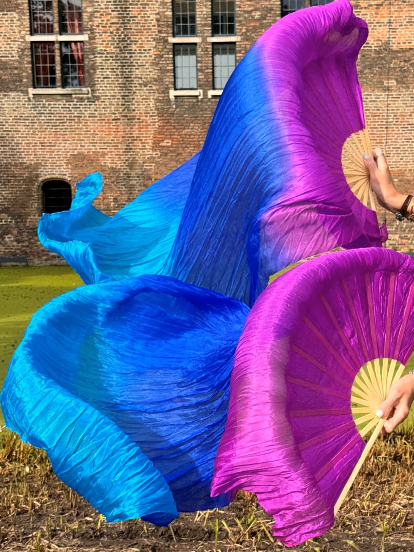 Silk veil fan in purple blue turquoise