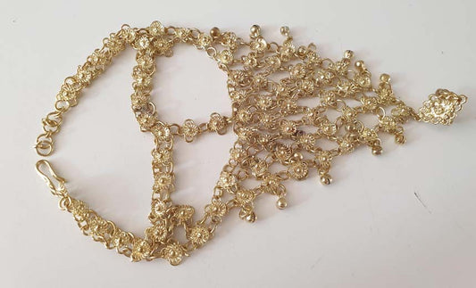 Gold hand jewelry

 Hand jewelry with ring, closes with a hook at the wrist