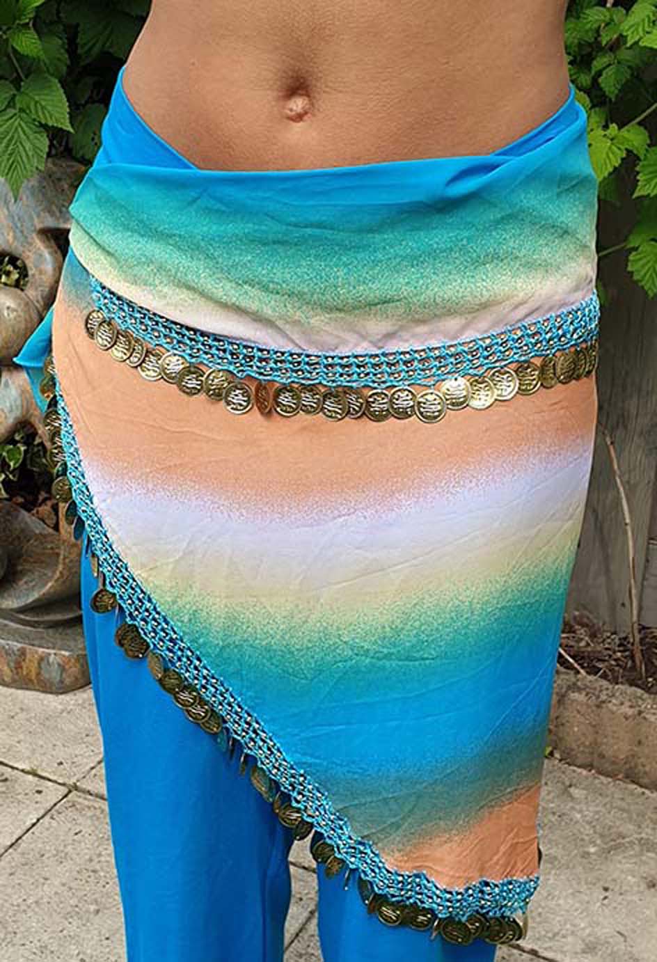 Hip scarf triangle in beautiful colors with gold coins