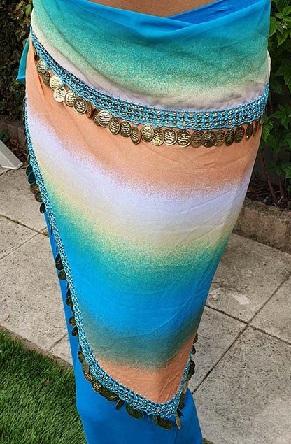 Hip scarf triangle in beautiful colors with gold coins