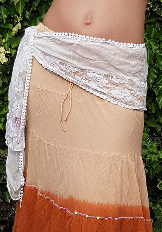 Lace edge hip scarf off white