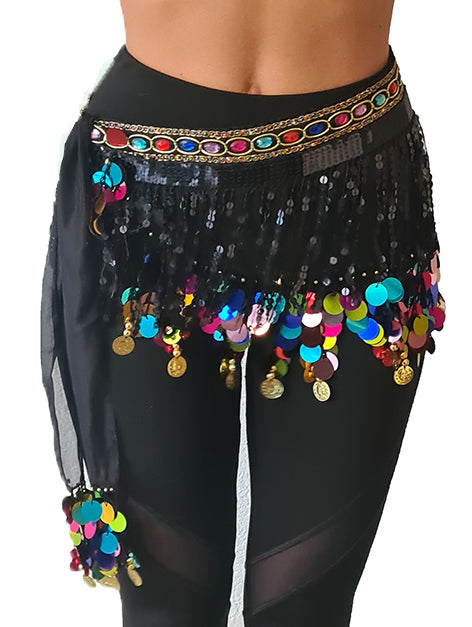 New; Belly dance hip scarf black multi colour