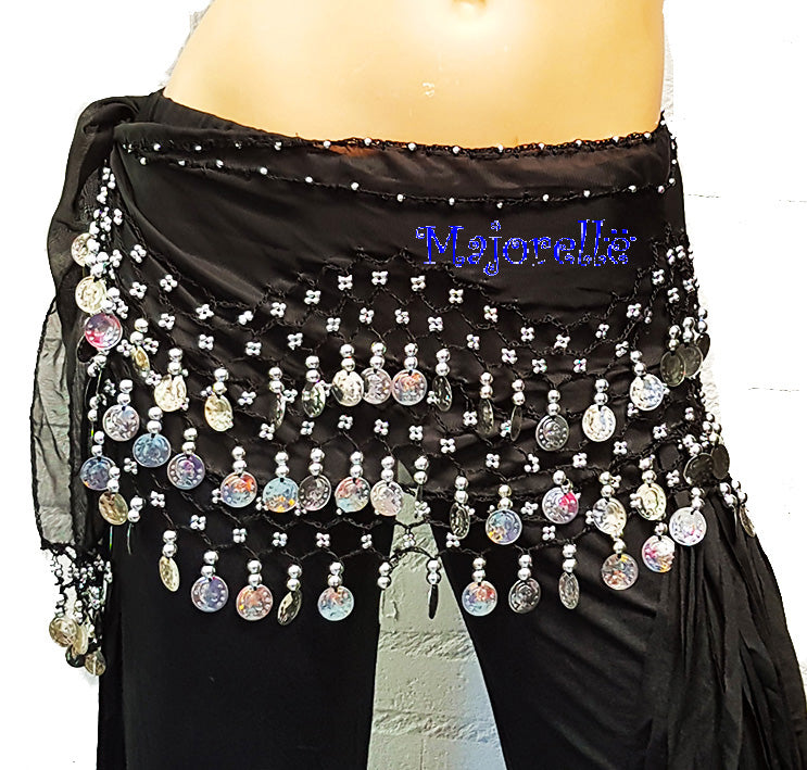 Purple hip scarf with silver coins