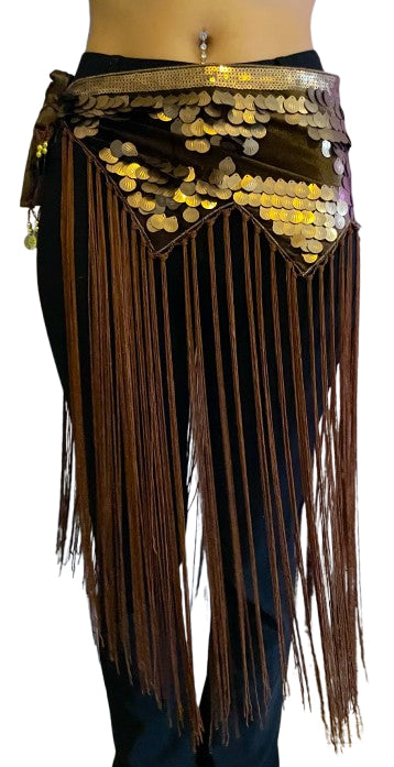 Tribal fringed hip scarf in brown