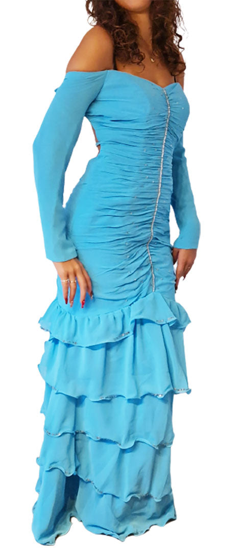 Turquoise belly dance or gala dress. With low back