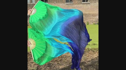 Zijden  sluierwaaier in groen turquoise blauw