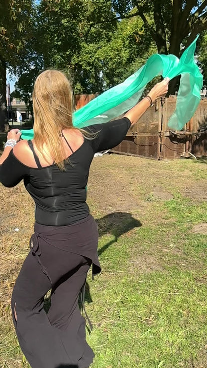 Silk veil in peacock green color gradient 100% silk