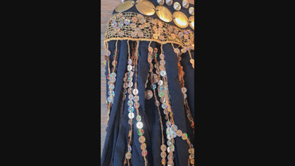 Belly Dance Hip Scarf Black with Long Gold Strands