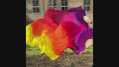 Silk fan veils in purple fuchsia red orange yellow