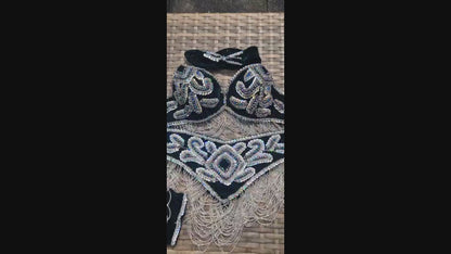 Belly dance costume dark green velvet