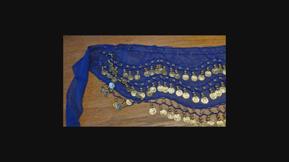 Hip scarf blue with gold coins