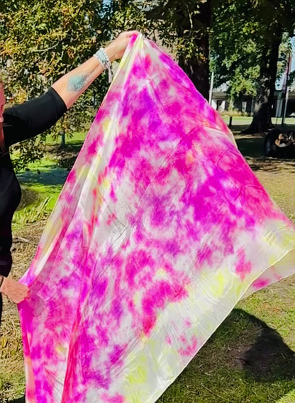 Silk veil tie dye in pink yellow Peony