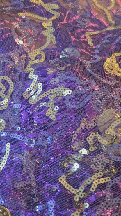 Hip scarf purple with gold lines and coins