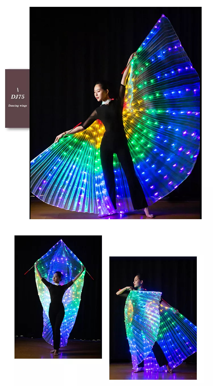Isis Wings organza (translucent) in white mother of pearl with rainbow led lights.