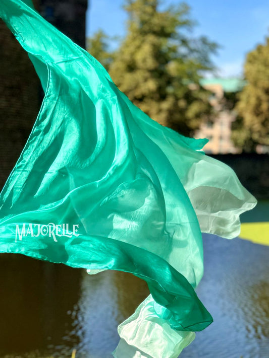 Silk veil in peacock green color gradient 100% silk