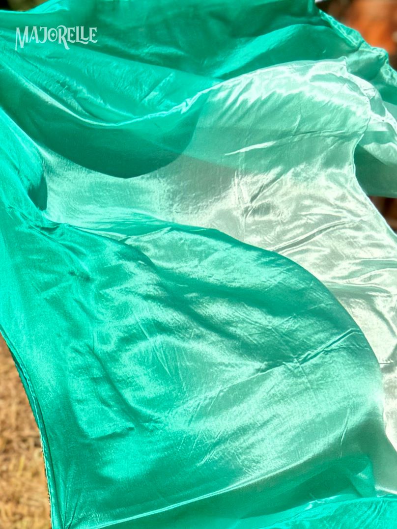Silk veil in peacock green color gradient 100% silk