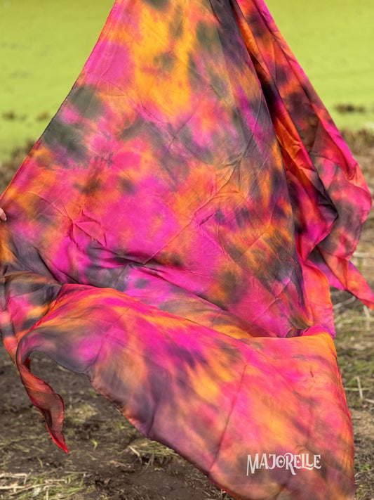 Silk veil tie dye fuchsia gold black