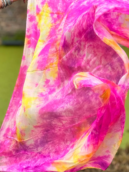 Silk veil tie dye in pink yellow Peony