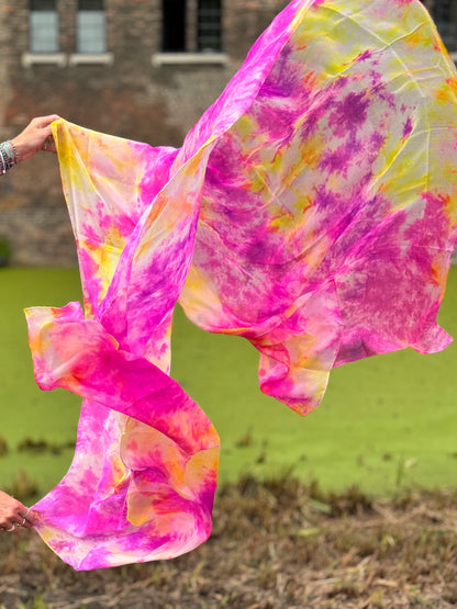 Silk veil tie dye in pink yellow Peony