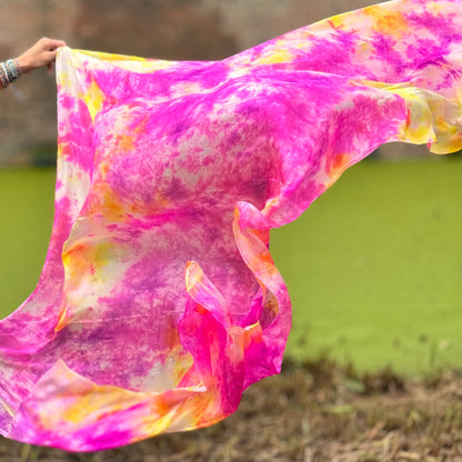 Silk veil tie dye in pink yellow Peony